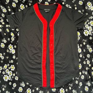 black and red button up jersey